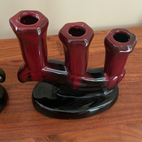 VINTAGE Danesi Arts ceramic drip glaze MCM candlesticks candelabra set of two - Picture 3 of 12